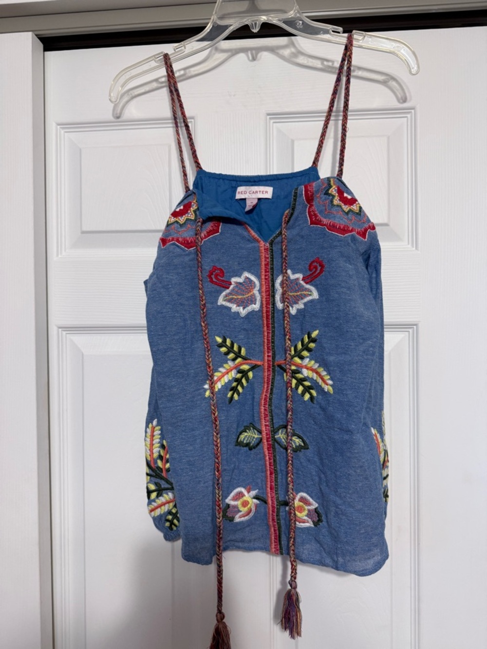 Red Carter Blue Floral Embroidered Cold Shoulder Top - Size XS